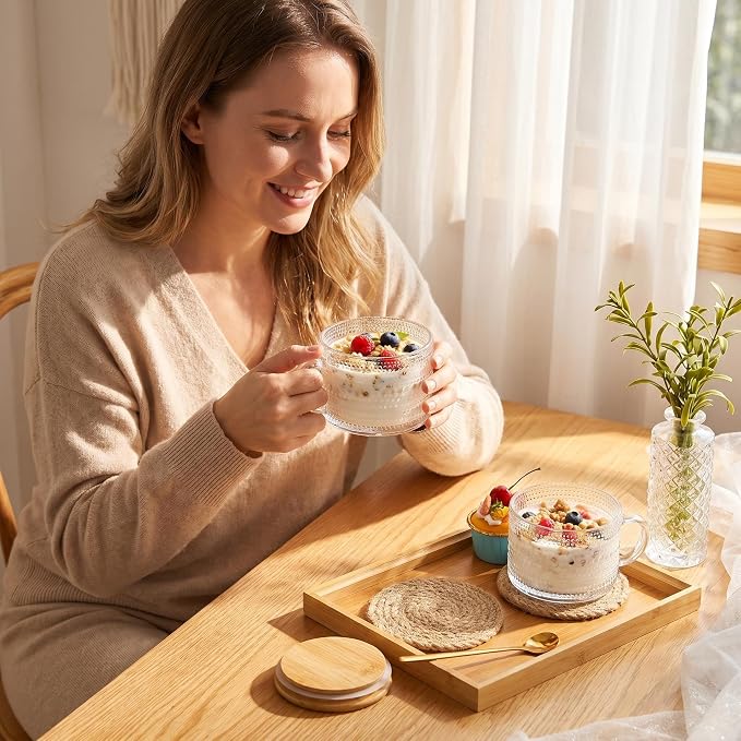 Glass Coffee Mugs with Handle Overnight Oats Containers with Lids | 14oz - Image 4