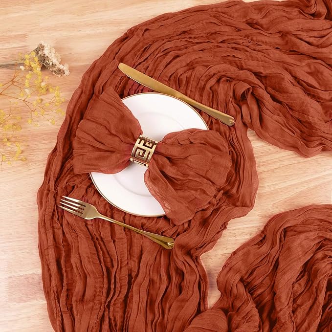 13.3Ft Terracotta Cheesecloth Table Runner Fall Gauze Burnt Orange Boho Rustic - Image 4