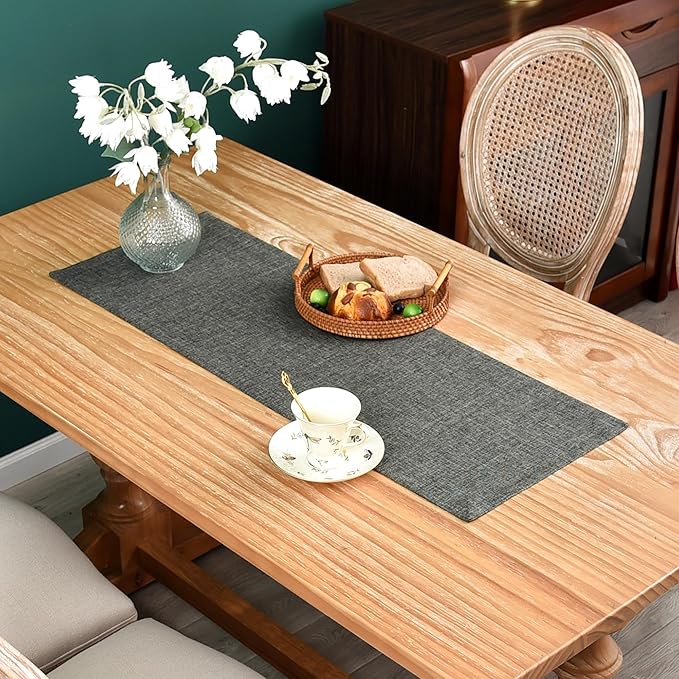 NEWISHER Farmhouse Rustic Faux Linen Dark Grey Table Runner 13x36inch | Dark by Newisher