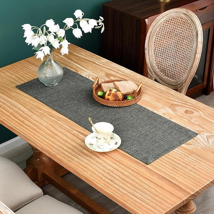 NEWISHER Farmhouse Rustic Faux Linen Dark Grey Table Runner 13x36inch | Dark by Newisher