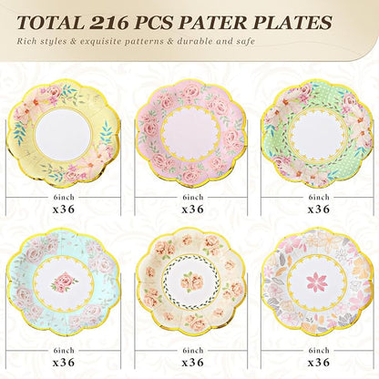 216 Pcs 6 Inch Floral Paper Plates Flower Plates - Image 2