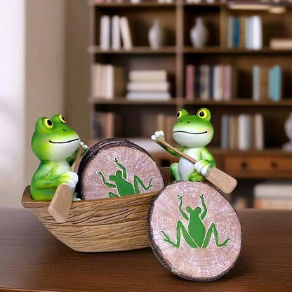 Frog Coasters Set of 6 Rustic Coasters in Handmade Canoe Drink Coffee Mug Wine Beer Bar Round Table Decorative Cute Log Cabin Decor for The Home