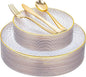 Rubtlamp 30Guest Plastic Gold Dinnerware Set, Gold Plastic Plates, Heavy Duty Disposable Dinnerware Include 30 Dinner Plate,30 Dessert Plates, 90 gold Silverware