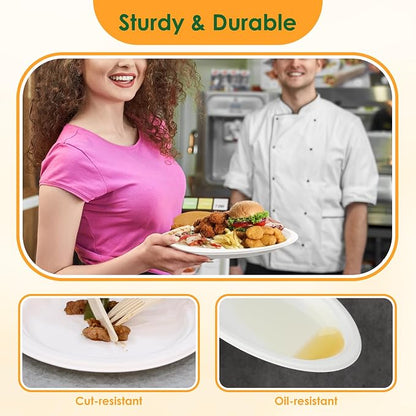Disposable Oval Paper Plates, Compostable Heavy Duty Bagasse Platters - Image 4