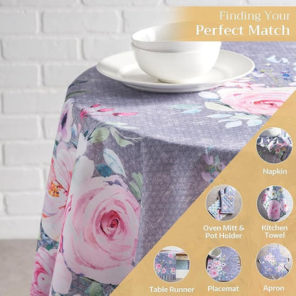 Maison d' Hermine Table Cloth Round Table 100% Cotton 69 Round Inches Tablecloth Reusable Decorative for Dining Room Farmhouse Home Valentines Day Decorations Spring Summer- Sweet Rose Lavender - Lush