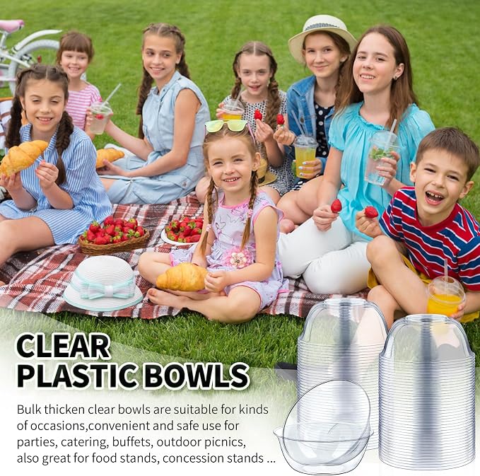 TOFLEN 12 oz Clear Plastic Bowls, 50 Pack | Disposable, Hard Plastic Serving - Image 7