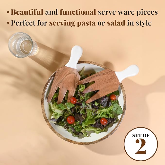 Folkulture Salad Hands or Set of 2 Acacia Wood Salad Servers, Salad Tongs Set - Image 2