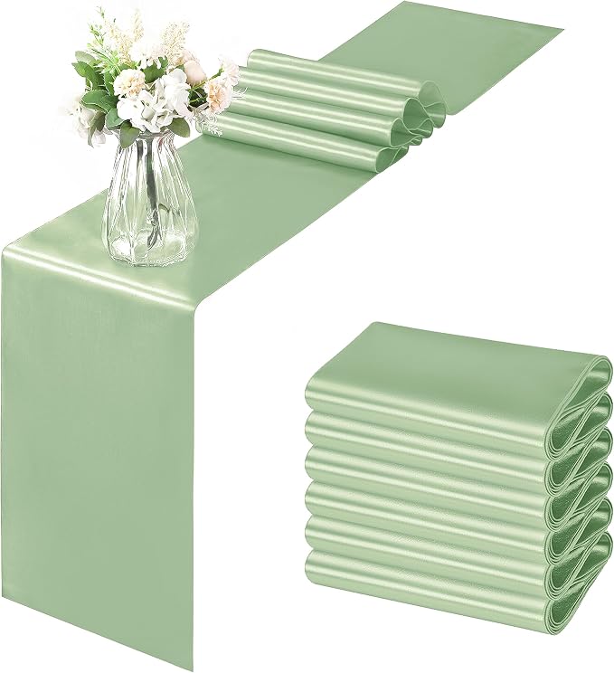 Horbaunal 6 Pack Satin Runners 12 x 72 Inch, Sage Green | Bright Silky Smooth by Horbaunal
