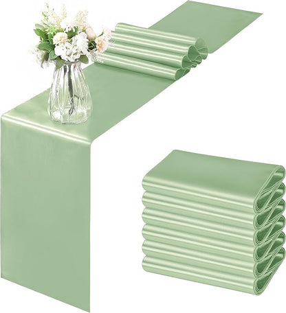 Horbaunal 6 Pack Satin Runners 12 x 72 Inch, Sage Green | Bright Silky Smooth by Horbaunal
