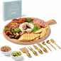 Charcuterie Board Set - Round Beech Wood Cheese Board for Serving with Accessories - House Warming Gifts for New Home, Bridal Shower & Wedding Gift, Birthday Gifts for Women