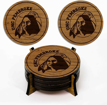 LazerEdge UNC Pembroke Braves Wooden Coaster Set - Cherry Wood - Officially Licensed Product - 4-Pack