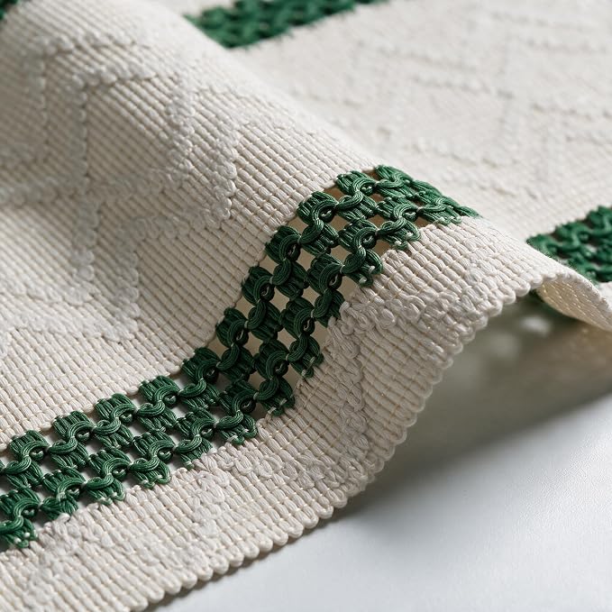 Artoid Mode Emerald Stripe Woven Rustic Table Runner 12x72 Inch | Holiday - Image 6