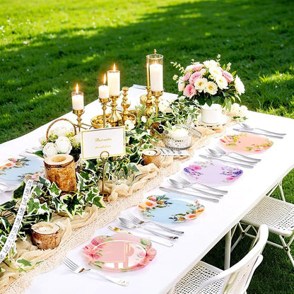 60Pcs Floral Plastic Plates - Image 6