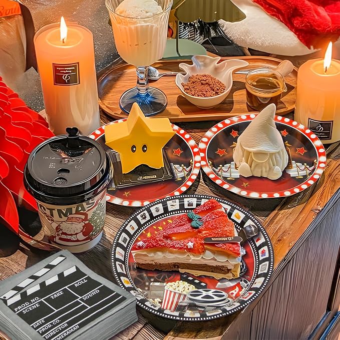 180Pcs Movie Night Party Supplies Paper Plates and Napkins Serve 60 | - Image 6