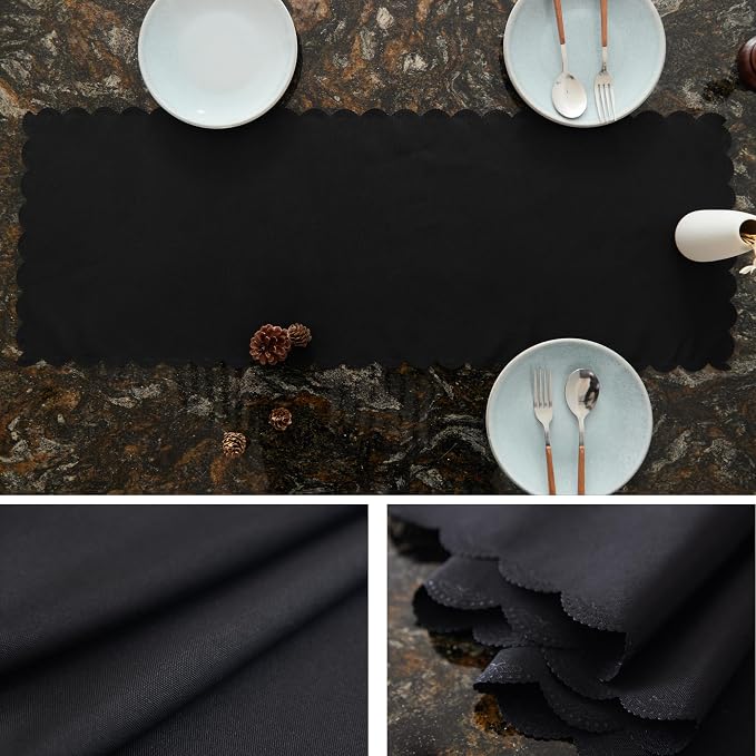 Small Solid Black Farmhouse Scalloped Table Runner 13 x 36 Inchs | Washable - Image 5