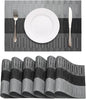 HeloHo Black Placemats Set of 6 Washable Place Mats Vinyl Woven Table Mats Wipeable Placemat for Kitchen Dining Table Decoration Indoor Outdoor