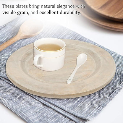 Alpha Living Home Wooden Charger Plates - 2 Piece Salad Appetizer Plate Lightweight Round Plates Desserts and Sushi Sauce Dishes, Handcrafted, Smooth Surface, Durable 13 inch (Off White)