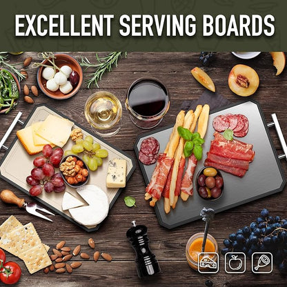 SNOWCLAD Stainless Steel Cutting Board,Double Sided Steel Cutting Board Set for kitchen,Stainless Steel/Wheat straw pp Large for meat,Dishwasher Safe [16 * 11+12 * 8.3 Inch]
