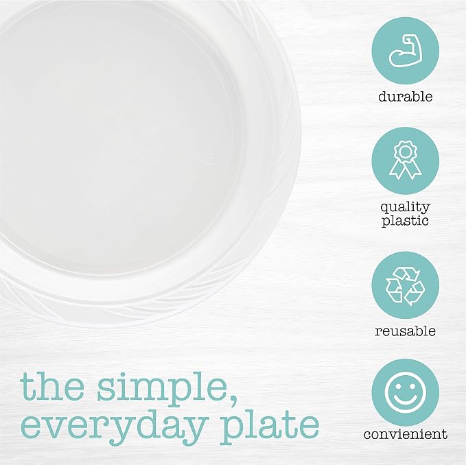 200 Count Disposable 10 Inch White Plastic Dinner Plates Extra Large - Image 3