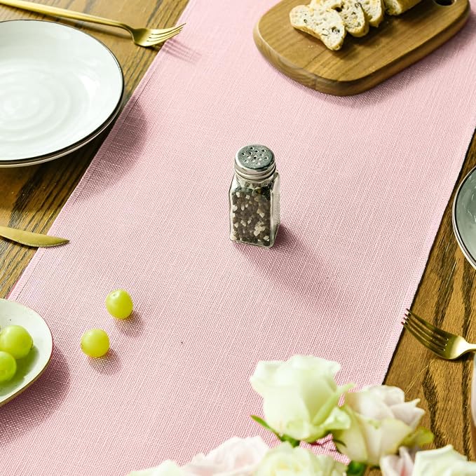 Artoid Mode Blush Pink Tassel Table Runner, Linen Blend Rustic Farmhouse Style - Image 7