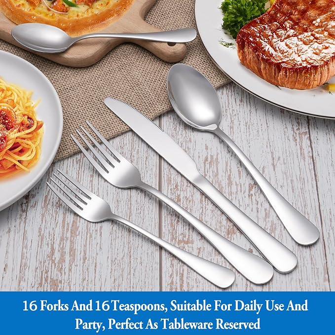 32 Pcs Forks and Spoons Silverware Set, Food Grade Stainless Steel Flatware - Image 7