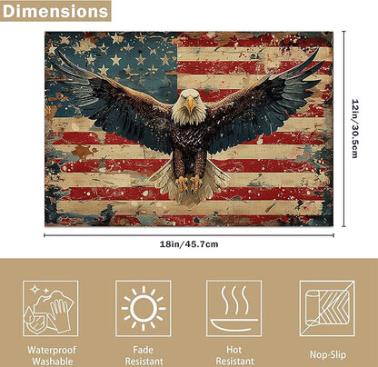 American Flag 12x18 Inch Placemats Set of 6 - Waterproof, Retro Eagle Non-Slip & Washable Table Mats for Kitchen & Dining Table Placemats