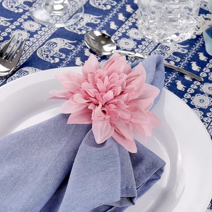 wonlex Farmhouse Flower Napkin Rings Set of 8, Faux Pink Dahlia Napkin Ring - Image 6