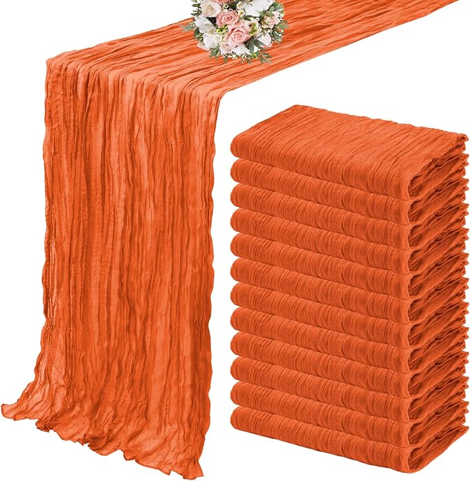 YMHPRIDE 12 Pack Cheesecloth Table Runner 35x120in Orange Table Runner | Boho by YMHPRIDE