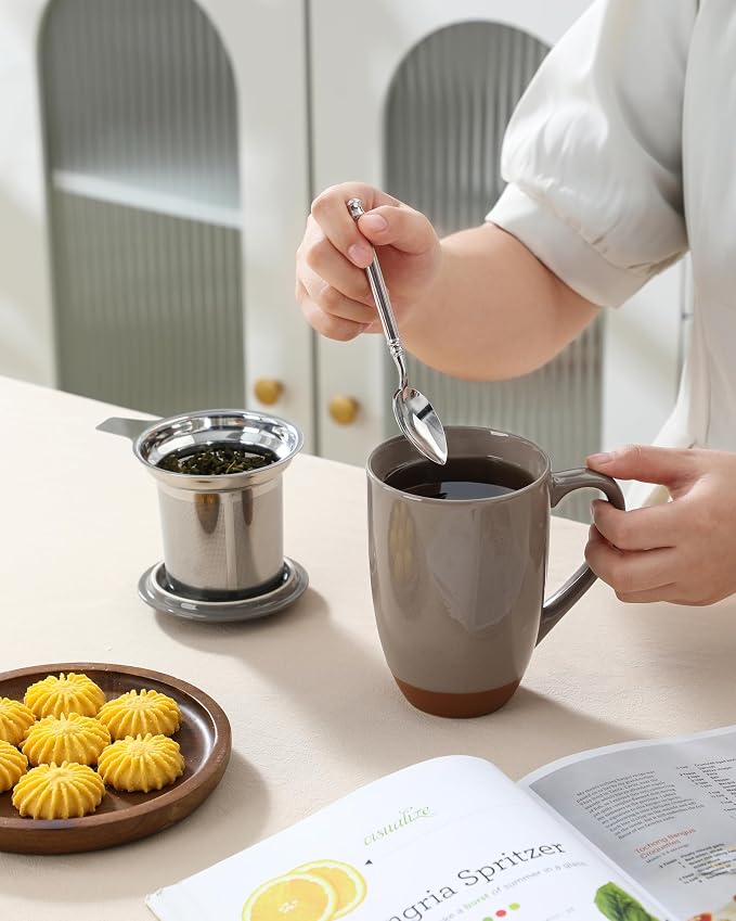 MALACASA Ceramic Tea Mug with Lid and Stainless Steel Infuser, 18 oz Large Tea - Image 9