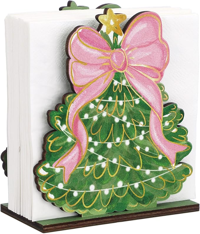 Christmas Tree Napkin Holder for Tables Pink Bow Christmas Tree Napkin Holder by Namalu