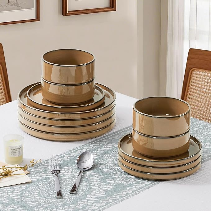LIANYU Dinnerware Sets for 4, 12 Piece Modern Stoneware Dishes Set | Elegant - Image 7