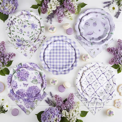 NatNarr 50 Set Purple Hydrangea Plates and Napkins Lavender Party Decor | 9" - Image 3