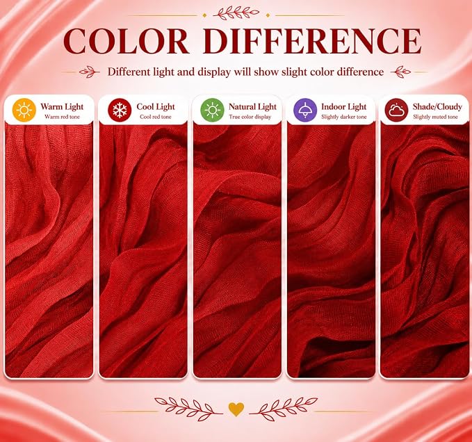 2 Pack Red Cheesecloth Table Runner 17x108 Inch Boho Rustic Semi Sheer Gauze - Image 6