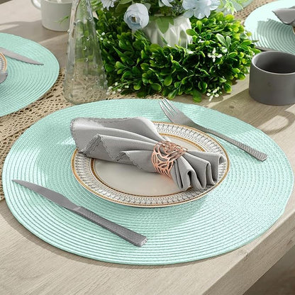 AHHFSMEI Round Braided Placemats 15 Inch Round Table Mats for Dining Tables Natural Woven Heat Resistant Place mats Set of 8 (Mint Green)