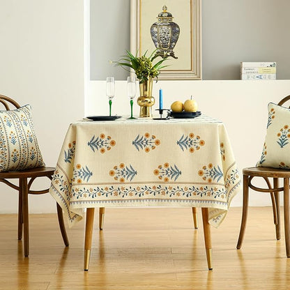 ISAENNE Designer French Pale Yellow Extra Long Rectangle Table Cloth,Linen Floral Tablecloth,Wrinkle Resistant Decor Tablecloths for Dining Thanksgiving Banquet Kitchen Party,67"*118"-Estevan A