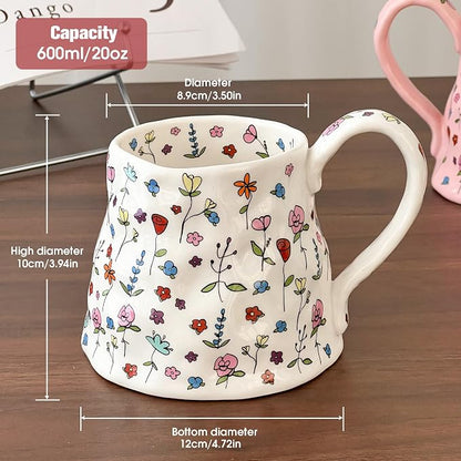 Large Ceramic Coffee Mug Pink Cute Flower - Image 2