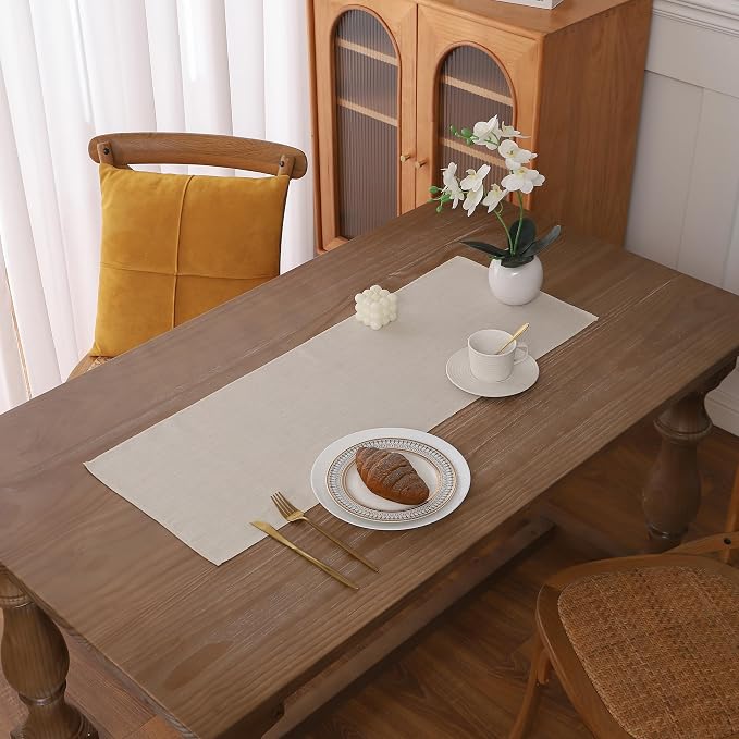 Gernaice 2PCS Solid Color Table Runner, Rustic Cotton Linen Farmhouse Table by Gernaice