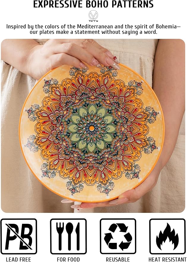 Small Dinner Plate Set of 6-8.5 Inch Ceramic Dessert Salad Plate, Oven and - Image 3