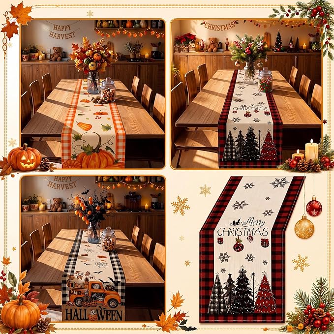 Gilprop 3 Pcs Holiday Table Runners Seasonal Tablecloth, 13x72 Inch | Farmhouse - Image 6