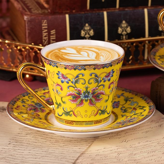KAMMAK Tea Cup and Saucer, Ceramic Coffee Cups, Afternoon Tea and Entertaining - Image 3