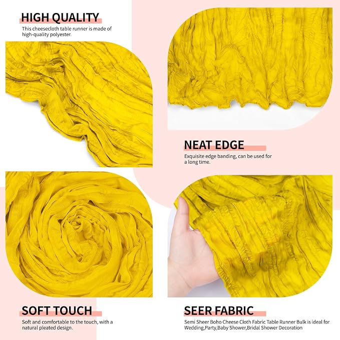 12 Pcs Lemon Yellow Cheesecloth Table Runner 10Ft, Gauze Table Runners 21.5 x - Image 3