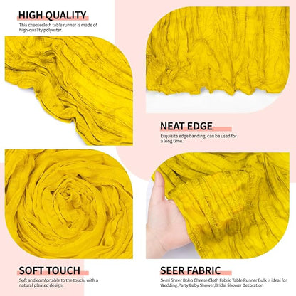 12 Pcs Lemon Yellow Cheesecloth Table Runner 10Ft, Gauze Table Runners 21.5 x - Image 3