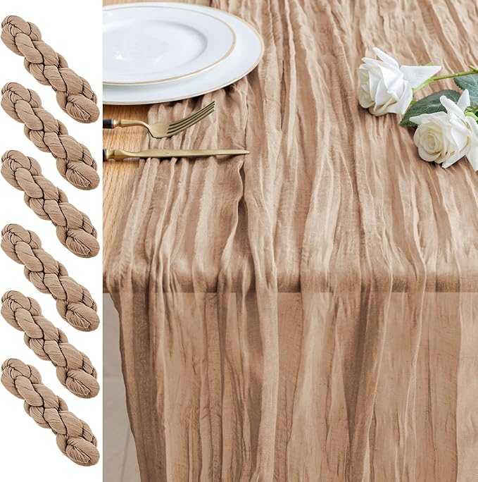 Cheesecloth Table Runner 10FT 6Pcs Nude Boho Gauze Rustic Sheer Runners | by Xiomot