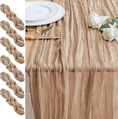 Cheesecloth Table Runner 10FT 6Pcs Nude Boho Gauze Rustic Sheer Runners | by Xiomot