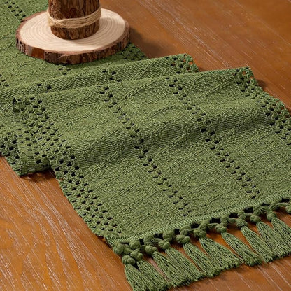 MLMW Boho Olive Green Table Runner 48 inches Small Coffee Table Runner Green - Image 4