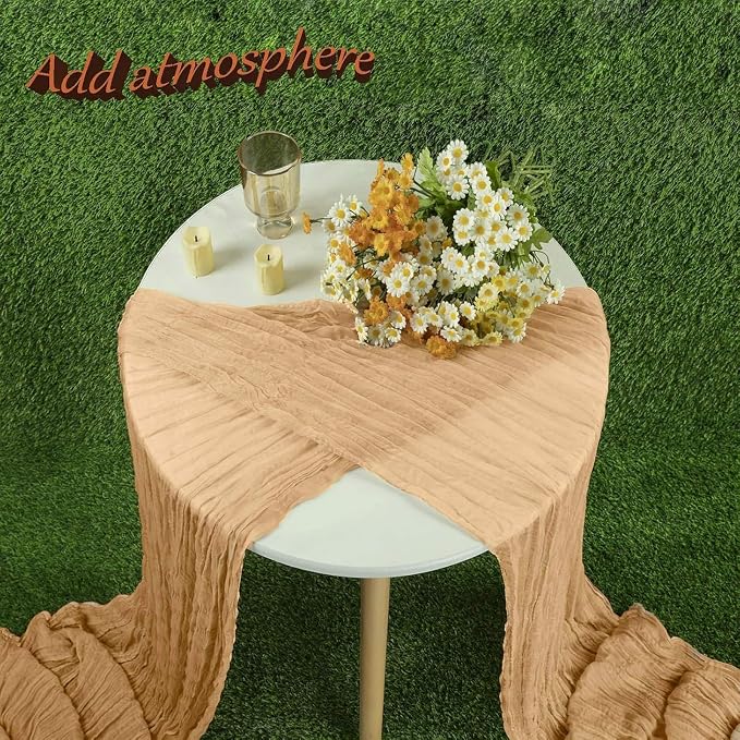 Cheesecloth Table Runner 13.3FT Champagne Gold Boho Gauze Table Runner Wedding - Image 5
