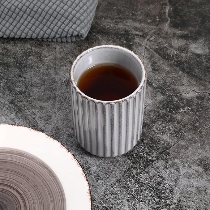 LIFKOME Vintage Ceramic Cup Japanese Style Tea Cup 300ml Striped Drinking Cup - Image 8
