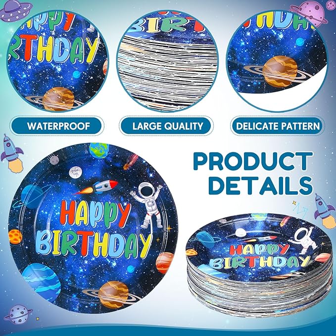 60 Pcs Outer Space Birthday Party Supplies 7 Inch Solar System Paper Plates Astronaut Dessert Plates Space Theme Party dishes for Birthday Baby Shower Decorations