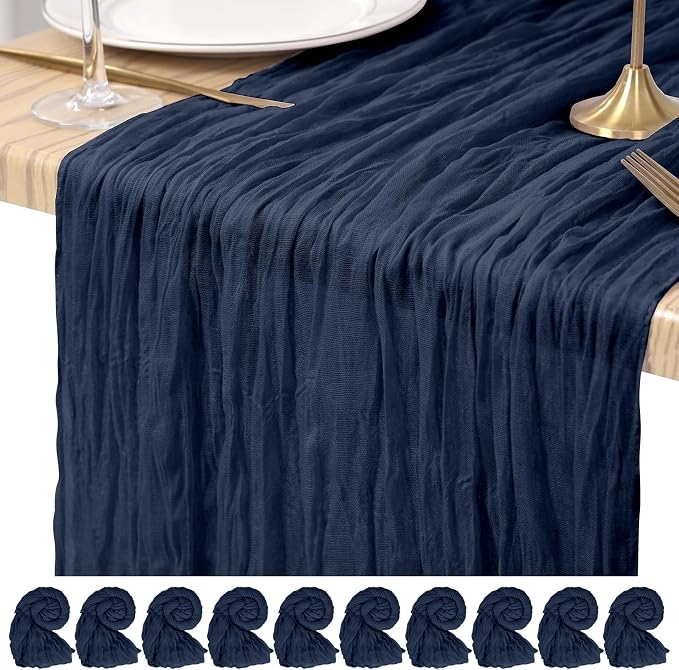 Pesonlook Cheesecloth Table Runner Navy Blue, 10 Pack 17.7x108 inch, Long | by Pesonlook
