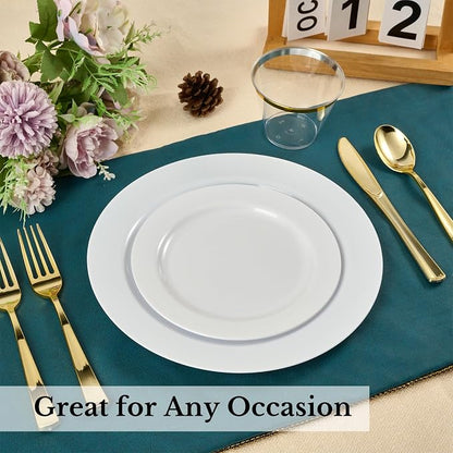 FOCUSLINE 100 Count White Plastic Plates 10 Inch, Disposable Heavy Duty Dinner - Image 8